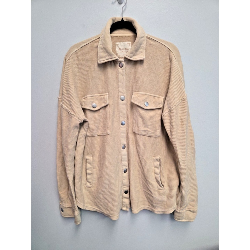 Altar'd State Shacket Top Women's L Taupe Tan Oversized Snap Pockets Cotton